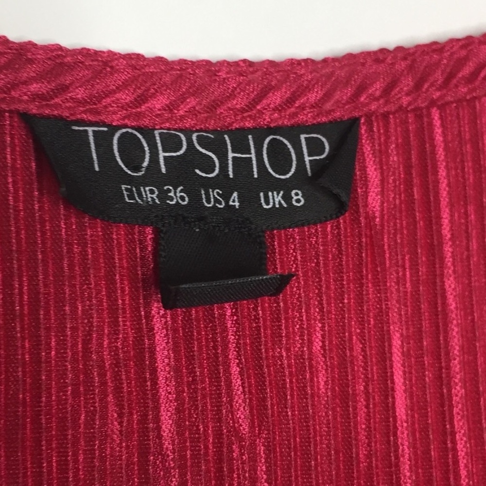 Topshop Plissé Faux Wrap Long Sleeve Bodysuit Pink Size 4 - Picture 6 of 13